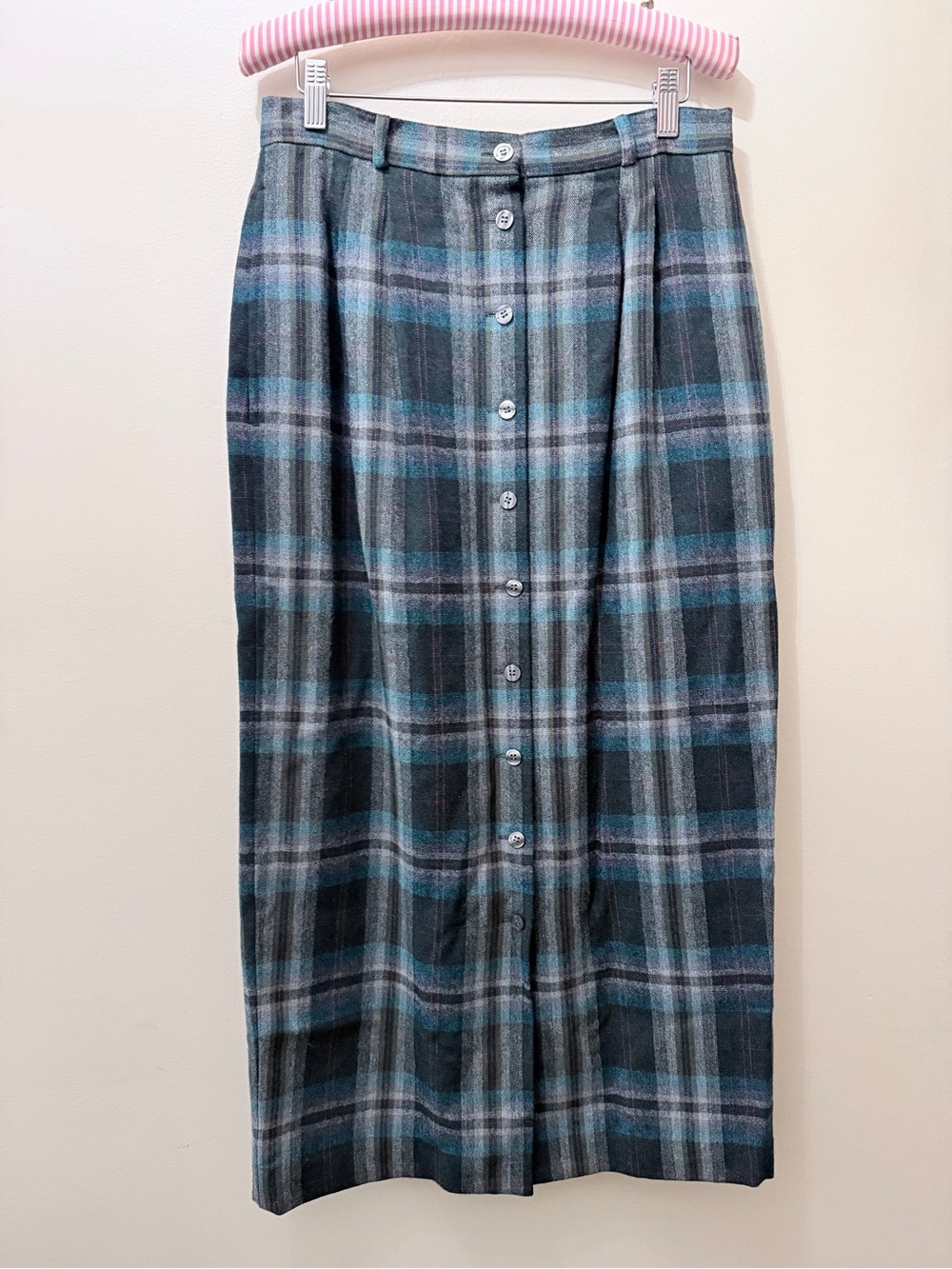 NWT Vintage Wool Blend Plaid Button Down Skirt Cottage Grandma Core 10 29”